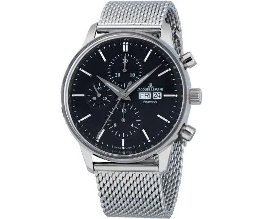 Jacques Lemans Orologio Uomo In Acciaio Inossidabile - Quadrante Nero, Cinturino In Pelle, 44mm, 10 ATM - 2