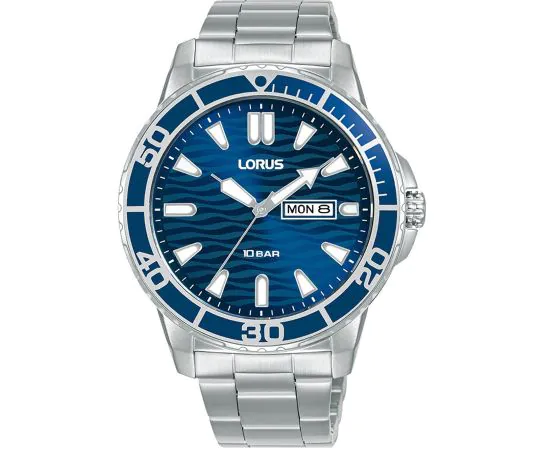 Lorus Orologio Sportivo Uomo In Acciaio, Quadrante Blu, Data, Impermeabile 10 Bar, Movimento Quarzo