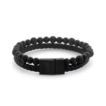Rebel & Rose RR-M0057-B-L+ Braccialetto Full Metal Combo 12mm Nero Rocks