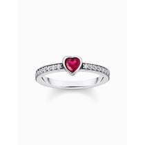 Thomas Sabo TR2448-640-10-56 Anello solitario in argento con pietra rossa + zirconi da donna