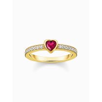 Thomas Sabo TR2448-995-10-56 Anello solitario placcato oro con pietra rossa + zirconi da donna