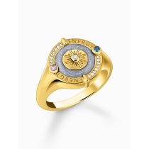 Thomas Sabo TR2449-974-1-56 Anello con sigillo placcato oro con simbolo del sole e piccole pietre Donna