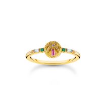 Thomas Sabo TR2457-488-7-56 Anello placcato oro con palma e pietre colorate da donna