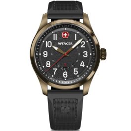 Wenger 011051108 - Orologio Da Uomo In Pelle Nera, Cassa In Acciaio, Vetro Zaffiro, Quarzo, 10 ATM