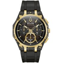 Bulova 98A328 Orologio Uomo Curv Carbon & Gold Cronografo 44mm 3ATM 