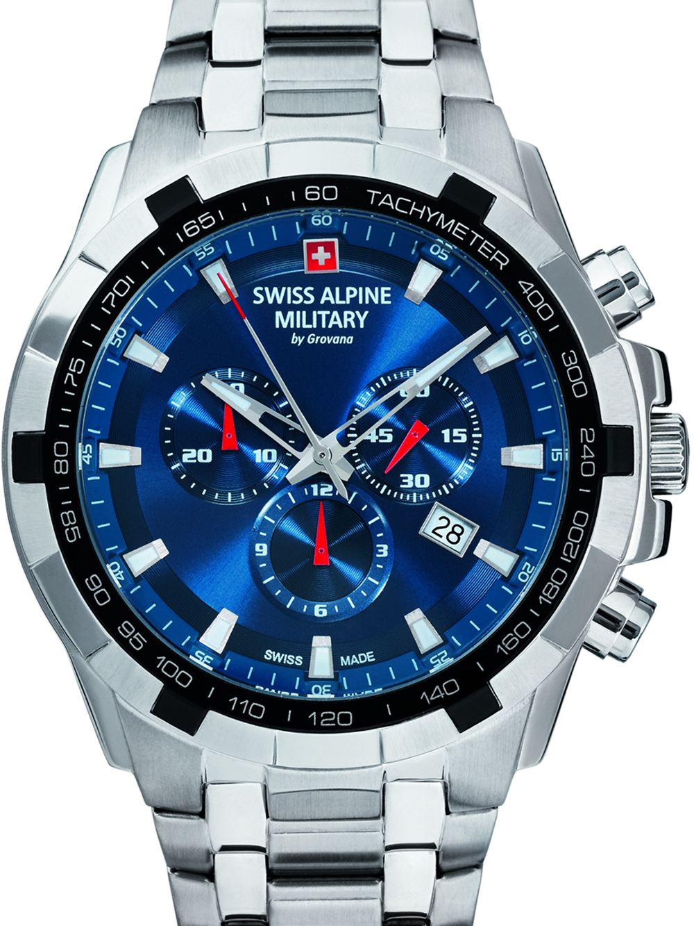 Swiss Alpine Military 7022.1 Orologio Uomo Quarzo - Acciaio Inox, Cassa 42mm, Quadrante Argentato, Impermeabile 10 Bar