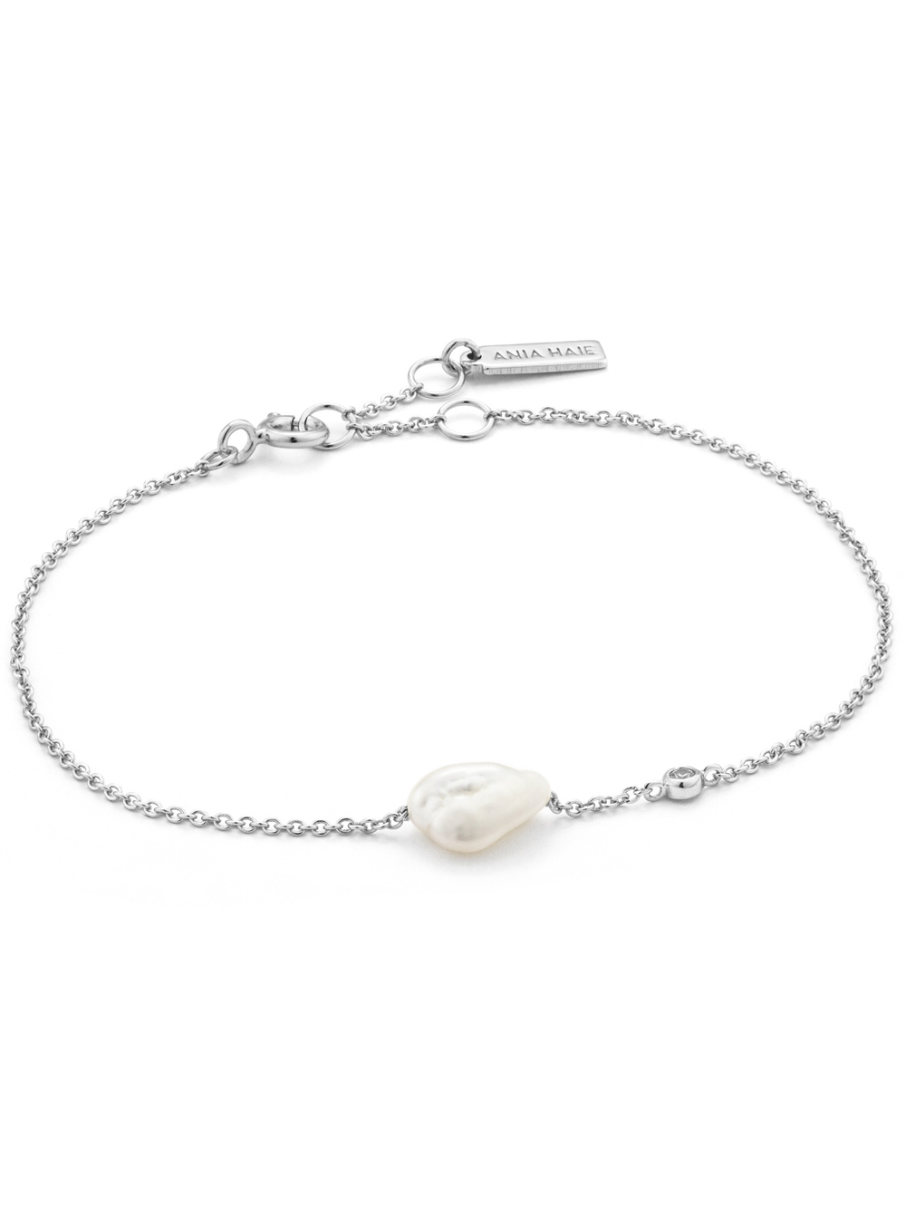ANIA HAIE Bracciale da donna in argento sterling 925 placcato oro 14 carati, con 28 zirconi e madreperla, lunghezza 16,5 cm + 2 cm, confezione regalo inclusa