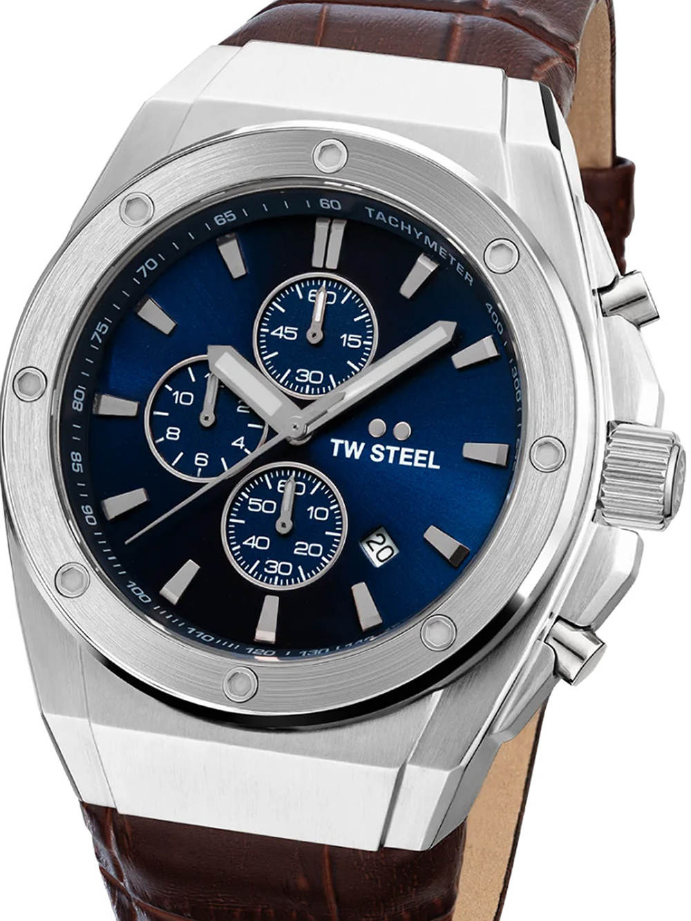 TW Steel Orologio Uomo VS90 – Cronografo Quarzo, Cassa 45mm, Cinturino In Gomma Blu, 10 Bar
