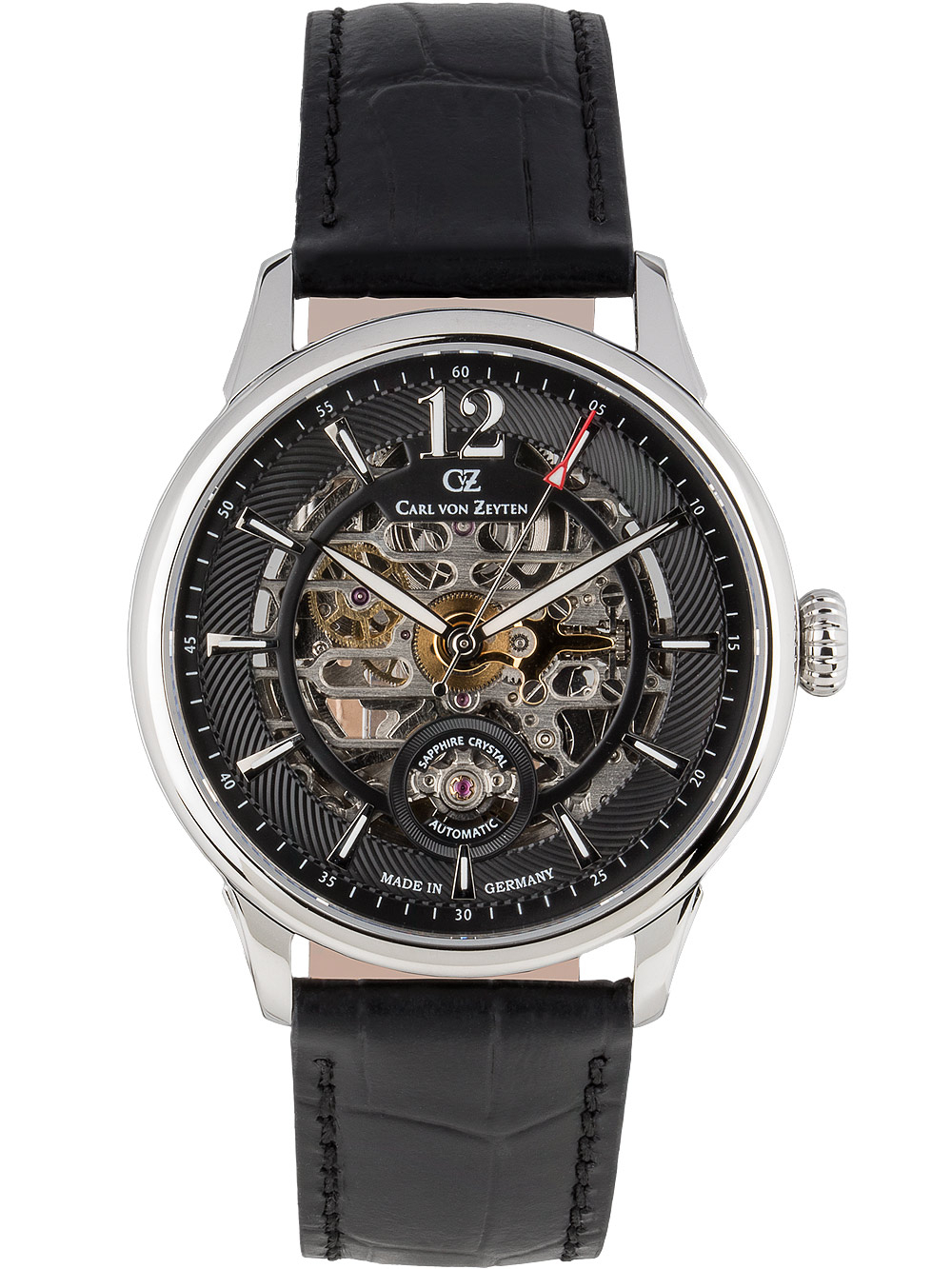 Orologio Automatico Uomo Carl Von Zeyten CVZ0013RBL – Cassa In Acciaio Color Rosa Gold, Quadrante Scheletrato Argento/blu, Cinturino In Pelle Blu. Movimento Meccanico Senza Batteria.