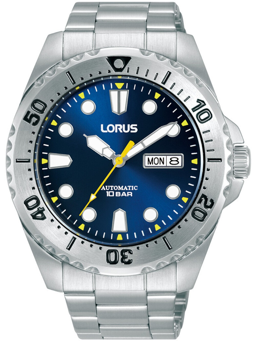 Lorus Orologio Automatico Uomo: Cassa Acciaio Inox 43mm, Cinturino Metallico, Impermeabile 10m, Quadro Argento
